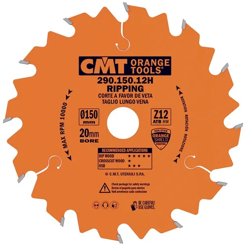 CMT Orange Piła do cięcia wzdłużnego do elektronarzędzi - D150x20 Z12 HW