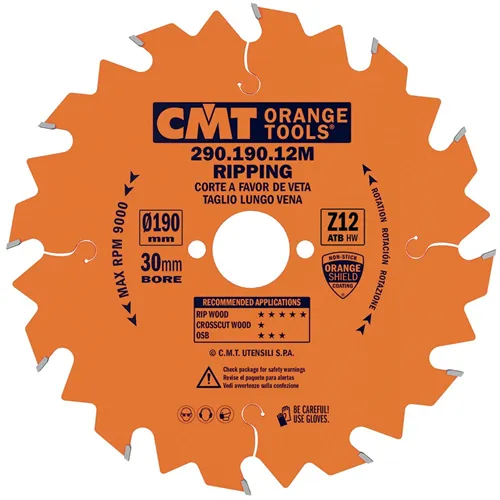 CMT Orange Piła do cięcia wzdłużnego do elektronarzędz - D190x30 Z12 HW