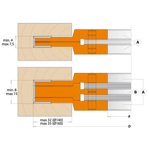 CMT Regulowany frez rowkujący 3 częściowy MAN - D140x4-15 d30 Z4+4 STAL