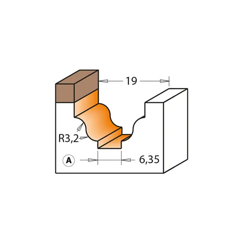 CMT Frez dekoracyjny z łożyskiem -  Profile A, R3,2 D19x12,3 S=6 HW