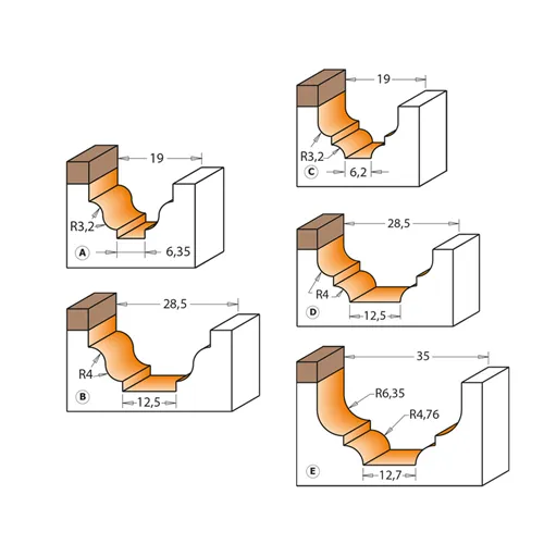CMT Frez dekoracyjny z łożyskiem - Profile C, R3,2 D19x12,3 S=6 HW